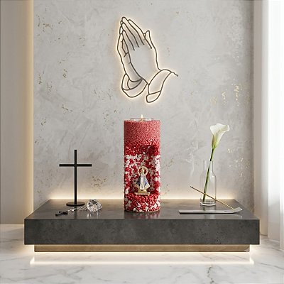 Gruta Nossa Senhora Aparecida Vermelha e Branca Decoração Vela Artesanal