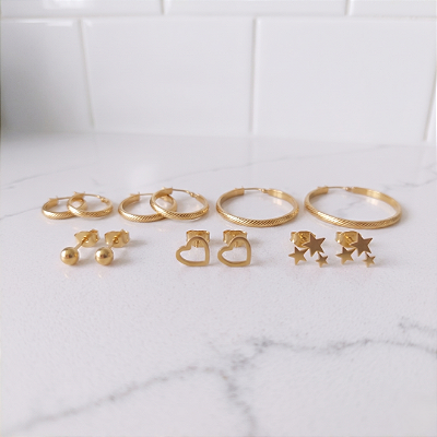 Kit 6 Peça Argola Estrela Aço Dourado 316L⭐️