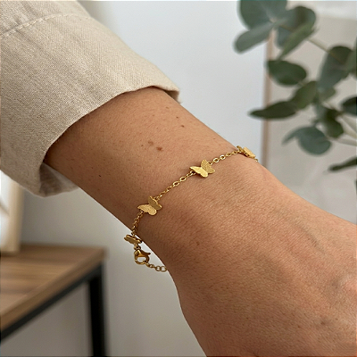 Pulseira Borboleta texturizada Aço Dourado 316L⭐️