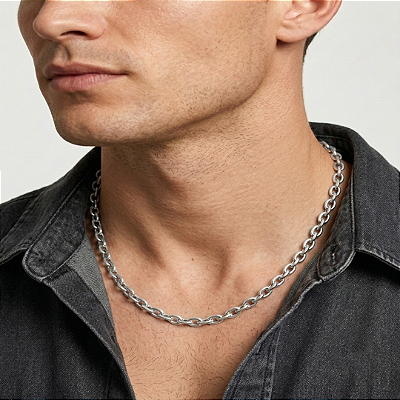 Conjunto Elo Português Grosso Aço Prata 316L⭐️