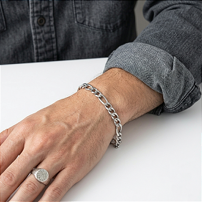 Pulseira Elo Figaro 3 por 1 Aço Prata 316L⭐️