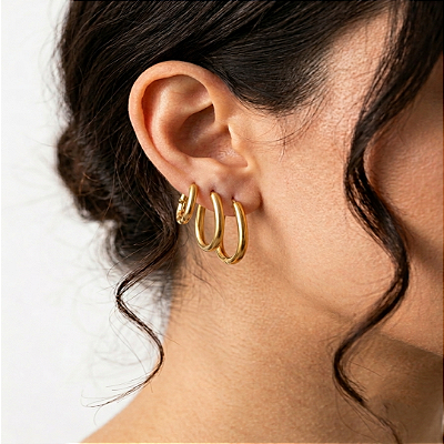 Trio Argola oval click Aço Dourado 316L⭐️