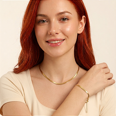 Kit Colar Pulseira Fita Aço Dourado 316L⭐️
