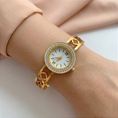 RELÓGIO TREVOS VAZADOS DOURADO AÇO 316L⭐