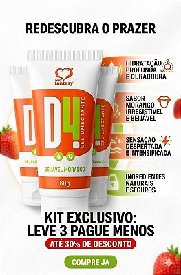 Kit 3 Gel Umectante D4 Beijável Morango 60g
