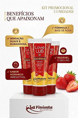 Kit 3 Gel Lubrificante Beijável Bubbalove Morango