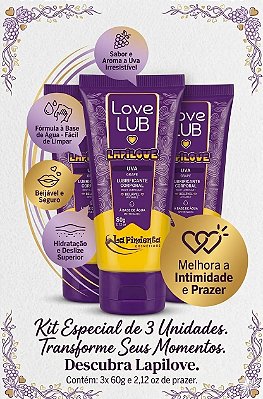 Kit 3 Lubrificantes Íntimos Beijáveis Uva 60g