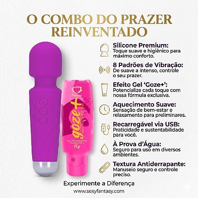 Kit Massageador Recarregável com Gel Goze+ 8 Vibrações