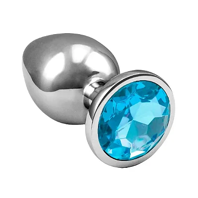 Plug Anal Aço Inox Com Joia M + Cor Azul