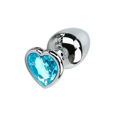 Plug Anal Grande Metal Aço Inox Joia Forma Coração Cor Azul