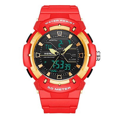Relógio Masculino Weide AnaDigi Wa3J8008 - Vermelho e Dourado