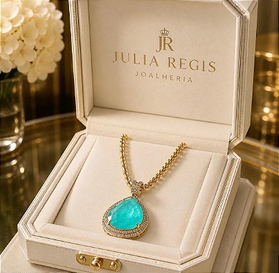 Colar Luxo Esmeralda Colombiana Banhado a Ouro 18k