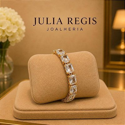 Bracelete Riviera Luxo Cristal Banhado a Ouro 18k
