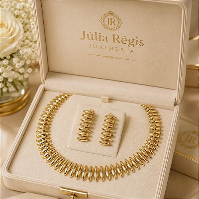 Conjunto Alta Joalheria Brilho Banhado a Ouro 18k