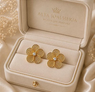 Brinco Luxo Flor Banhado a Ouro 18k