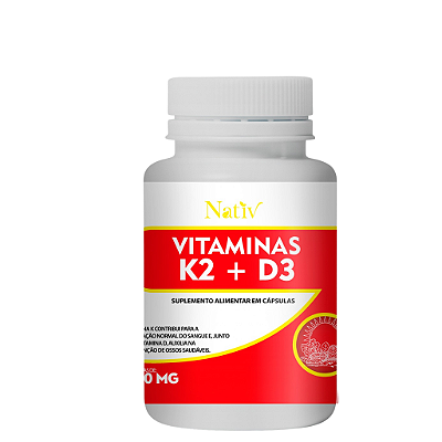 Vitaminas K2 + D3 em Cápsulas - 60 capsulas