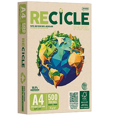 Papel Recicle A4 Multiuso 75g com 500fls 100% Reciclado