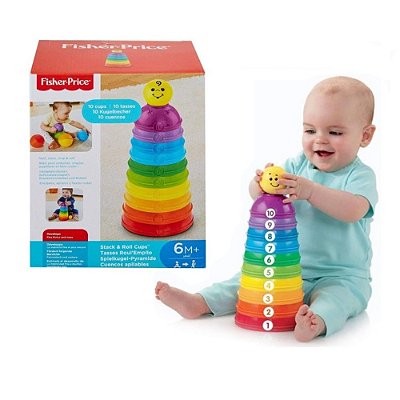 Potinhos Empilhar e Rolar Fisher Price, Mattel, Amarelo