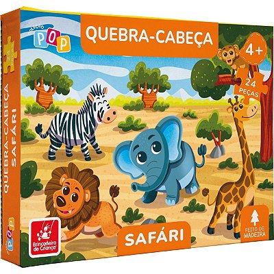 Quebra-cabeça Madeira, Safari, 24 peças, Brincadeira de Criança