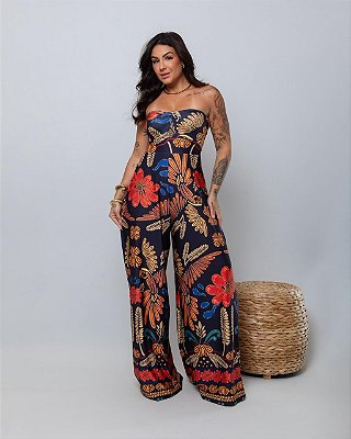 Macacão Pantalona Floral Escuro