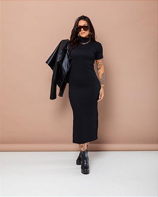 Vestido Midi Com Manga Curta