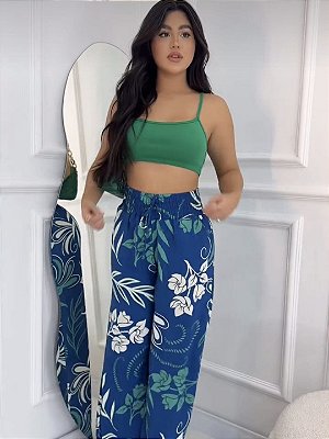 Calça Pantalona Jardim Azul