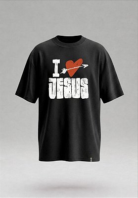 Camiseta Oversized Boxy I Love Jesus - Preto
