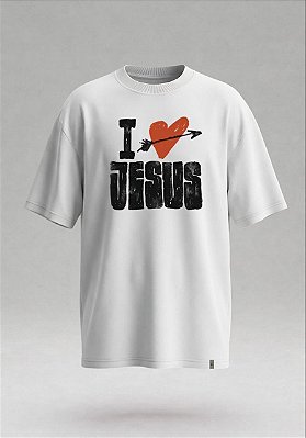 Camiseta Oversized Boxy I Love Jesus - Branco