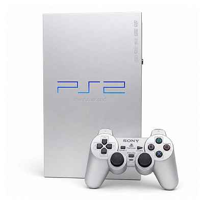 PlayStation 2 Fat Silver SCPH-39000 S Na Caixa Original – Console para Colecionador + 1 Controle (Semi - Novo)