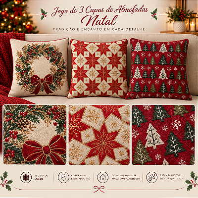 Kit 3 Capas de Almofadas Natal 40x40 cm