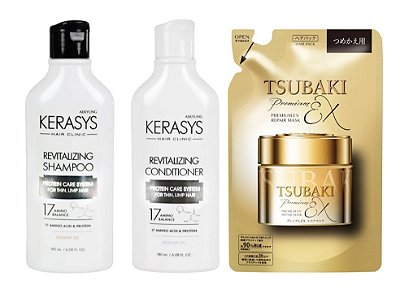 Kerasys & Tsubaki - Revitalizing Duo (Shampoo + Cond 180ml) + Premium Ex Repair Mask 150g (Refil)