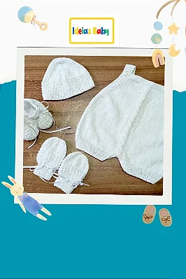 Conjunto Body Jardineira e Acessórios Branco Bebê