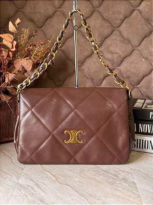 Bolsa Cecília Grande em Couro Sintético com Corrente Dourada
