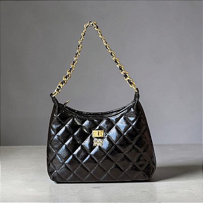 Bolsa Miumiu Alça Corrente Matelassê Café