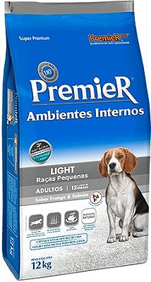 Ração Premier Ambientes Internos Light Cães Adultos Frango e Salmão 12kg
