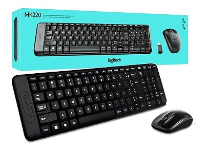 kit Combo Teclado e Mouse Logitech MK220 Sem Fio Compacto Preto ABNT2