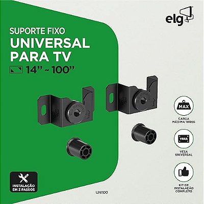 Suporte Fixo Universal de Parede ELG TVs 14" a 100" UNI 100 Capacidade até 100 kg Padrão VESA Preto