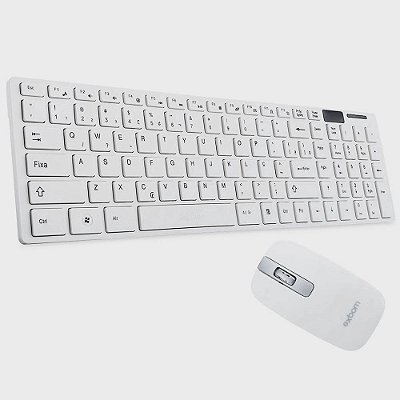 Kit teclado e Mouse sem fio Branco Exbom BK-S1000