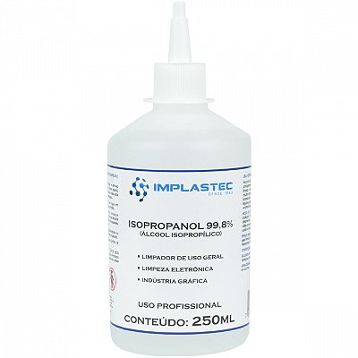 Álcool Isopropilíco 99,8% 250ml Isopropilico Transparente Implastec C/Bico Aplicador