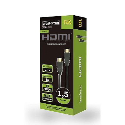 CABO HDMI 2.1 3d 19 Pinos 8K HDR Dinâmico Resolução 1080P/2160P 1,5 metros BRASFORMA HDMI 8001