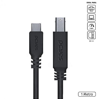 Cabo para impressora USB TIPO C para USB B 3.0 1 metro preto - P3UCBP-1  USB-C para USB-B