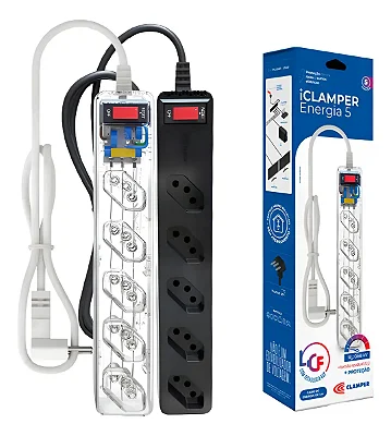 Filtro De Linha DPS 5 Tomadas Plug 90 Graus Bivolt Energia 5 LCF Preto Clamper Iclamper