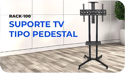 Suporte Pedestal Rack para TV até 70" com Rodizio De Chão, Ajuste Altura e Trava Aquario Rack 100