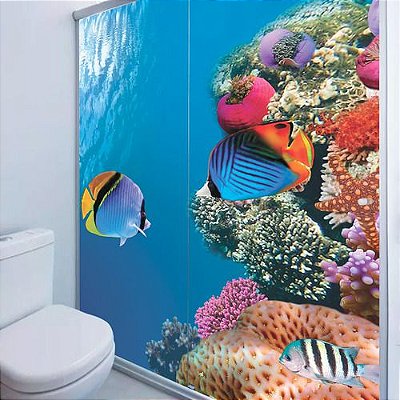 Adesivo Box Banheiro 3d Coral Peixe Box 2 Folhas De 70x200cm