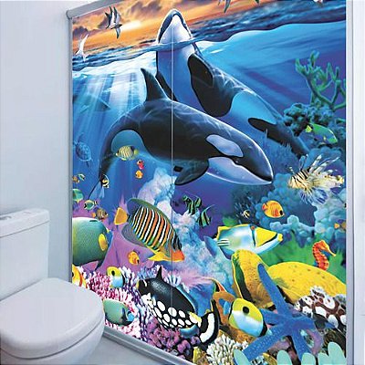Adesivo Box Banheiro 3d Baleia Orca Box 2 Folhas De 70x200cm