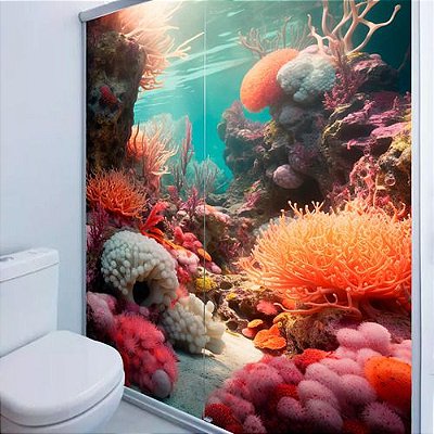Adesivo Box Banheiro 3d Coral Colorido 2 Folhas De 70x200cm
