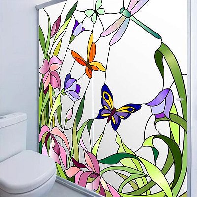 Adesivo Box Banheiro Borboleta Vitral 2 Folhas De 70x200cm