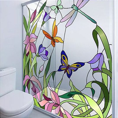 Adesivo Box3d Transparente Floral Borboleta 2folhas 70x200cm
