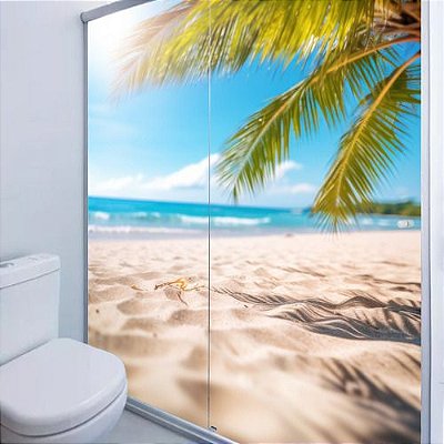 Adesivo Box Banheiro 3d Praia Branca 2folhas De 70x200cm