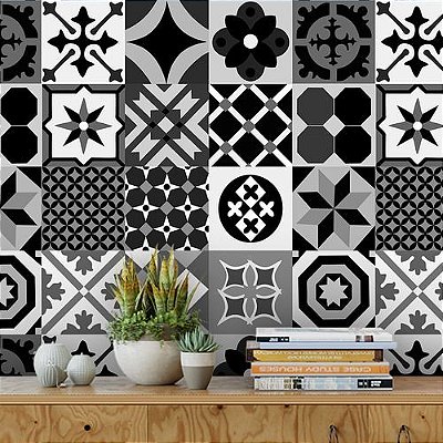 5 Metros - Papel de Parede Azulejo Português Black Cozinha Lavatório